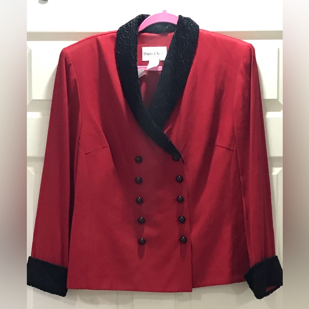 Red Double-Breasted Women's Jacket with Black Trim